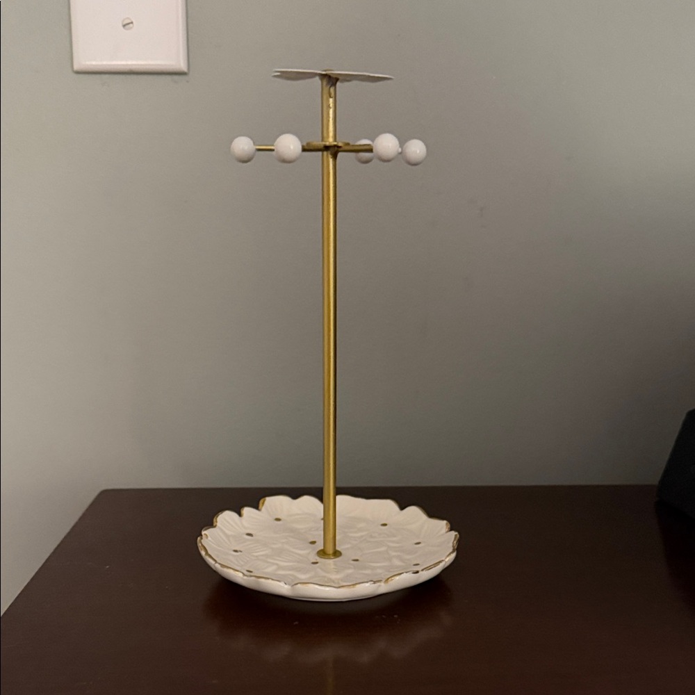 Gold and White Jewelry Stand